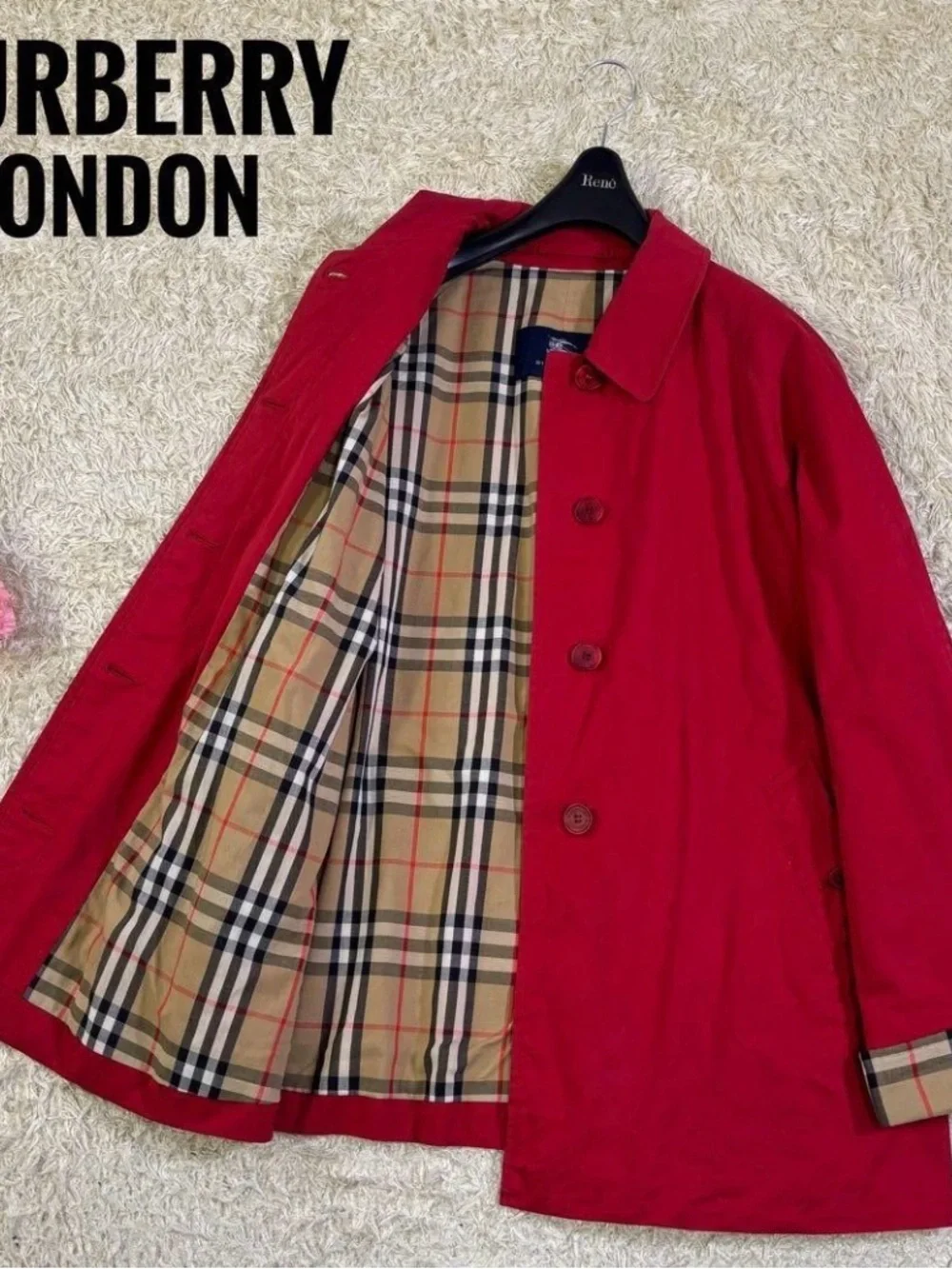 Burberry Red Coat with Signature Nova Check Lining. Trench style - Picture 4 of 14